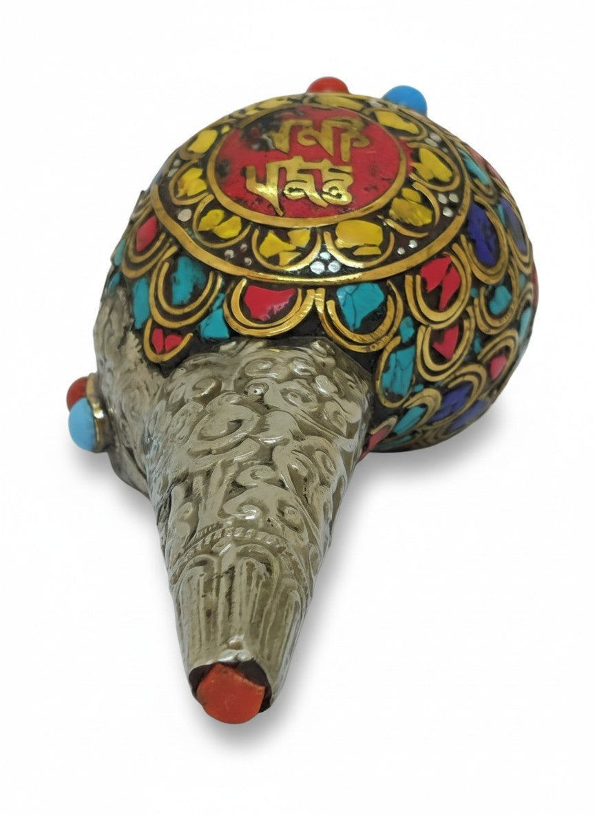 Tibetan Mantra Conch Trumpet Shankha with Gemstones