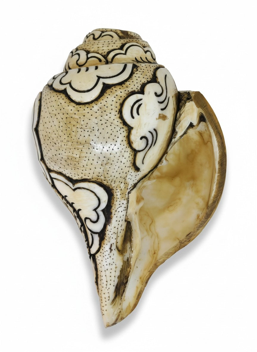 Tibetan Carved Double Dorje Conch Trumpet Dung-Kar