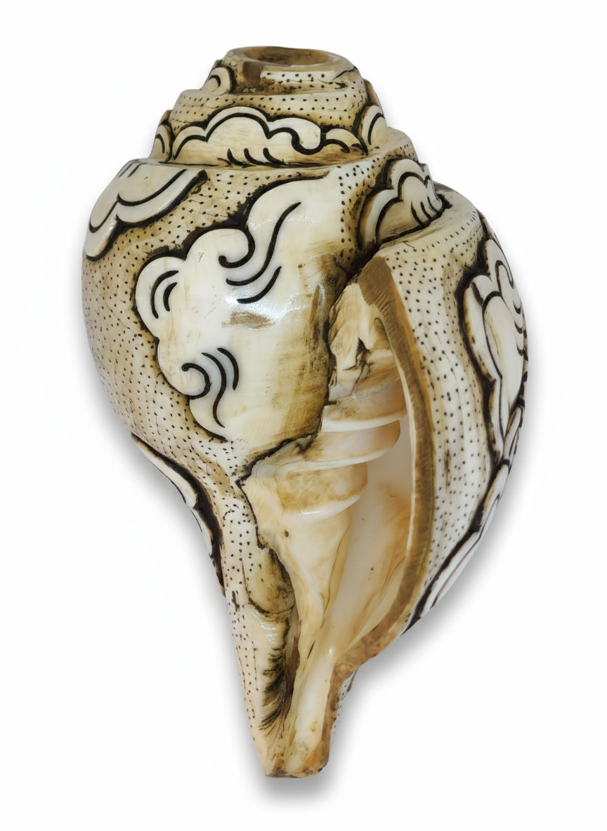 Tibetan Carved Double Dorje Conch Trumpet Dung-Kar