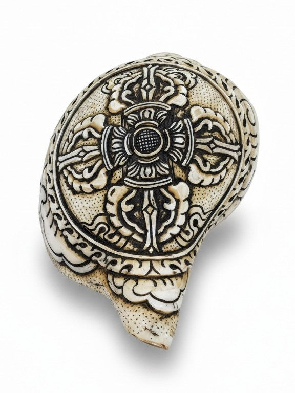 Tibetan Carved Double Dorje Conch Trumpet Dung-Kar