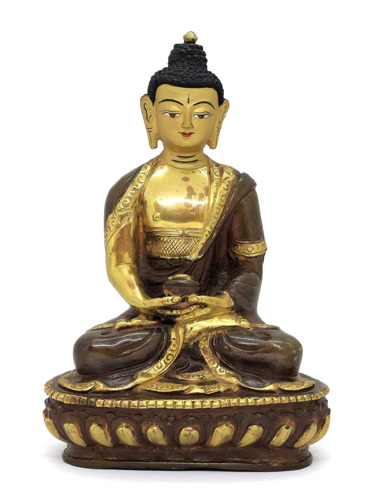 Tibetan Öpakmé Buddha Amitabha Statue, Handcrafted from Brass and Copper, Partly Gold-Plated, 14cm