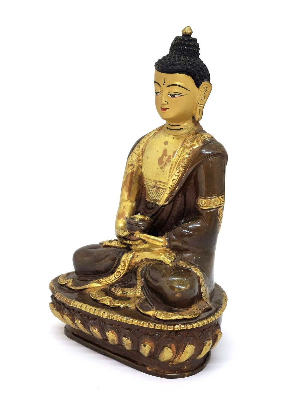 Tibetan Öpakmé Buddha Amitabha Statue, Handcrafted from Brass and Copper, Partly Gold-Plated, 14cm