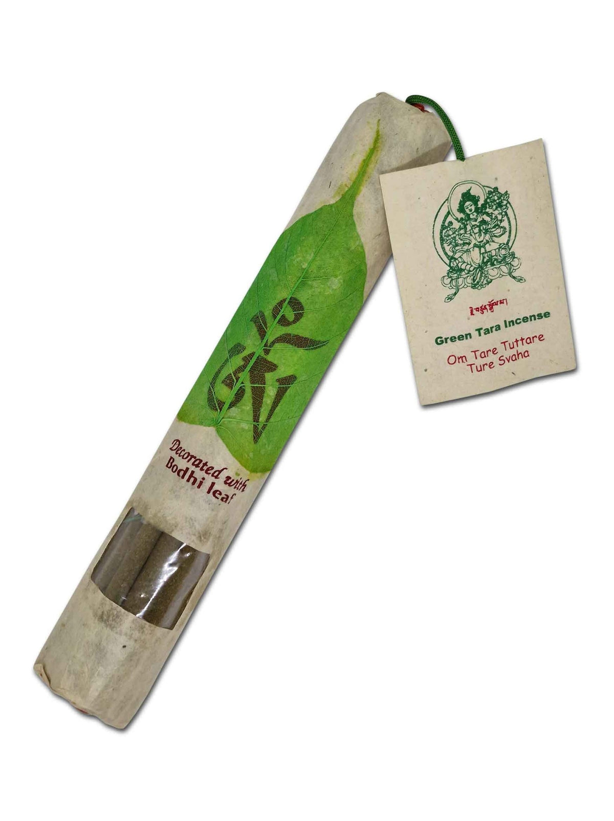 Tibetische Räucherstäbchen "Green Tara Incense" mit Bodhi-Blatt
