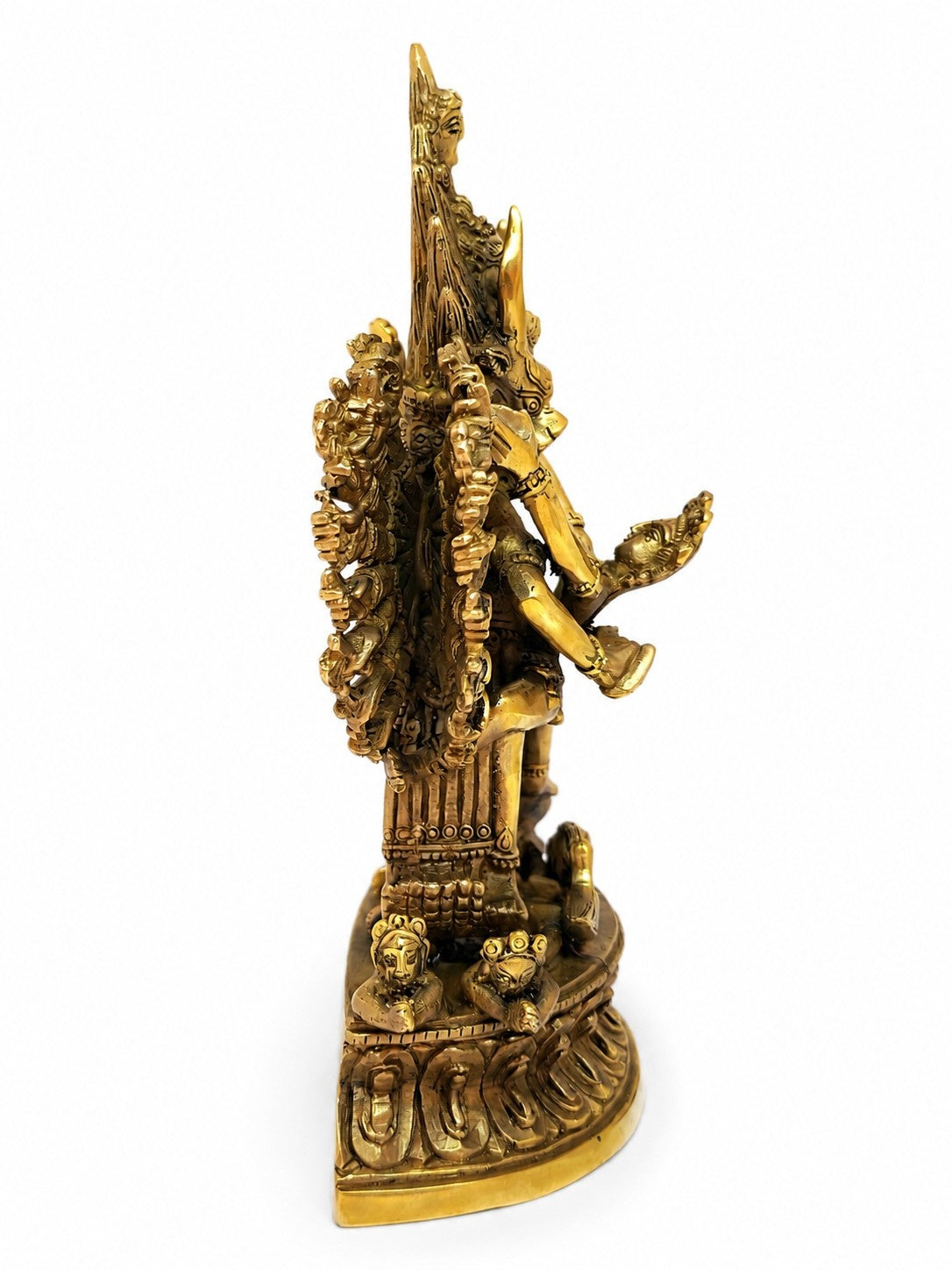 Tibetische Shinjé Shed Yab-Yum Statue aus Messing und Kupfer, Yamantaka und Vajravārāhī in Vereinigung, 18cm