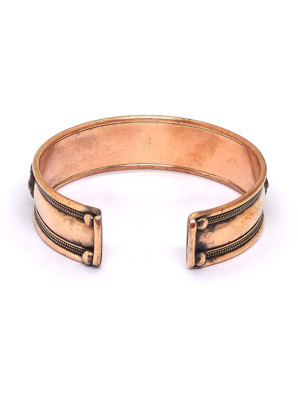 Bracciale rigido tibetano in rame, con dorje e Mantra