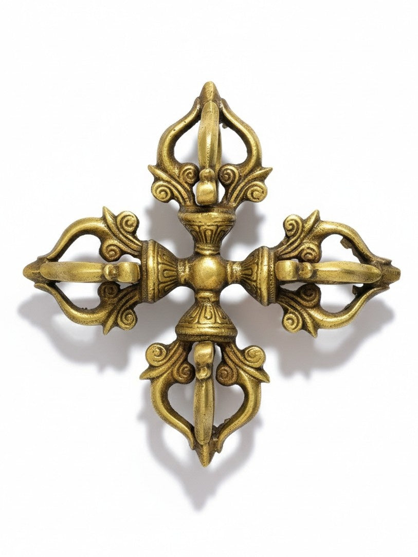 Tibetan Double Dorje Visvavajra Brass, 5 Prongs