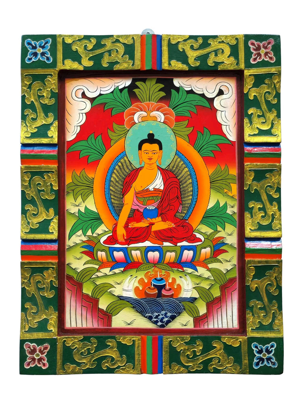 Tibetischer handbemalter Buddha Wandbehang aus Holz