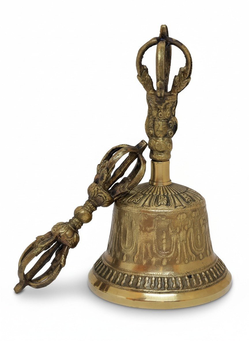 Tibetan Ritual Bell Dorje Set Brass Large 20cm