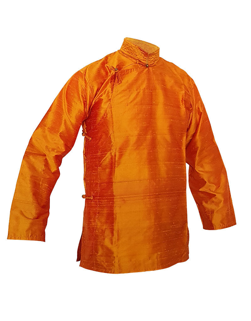 Traditionelles Tibetisches Hemd aus Rohseide, Orange