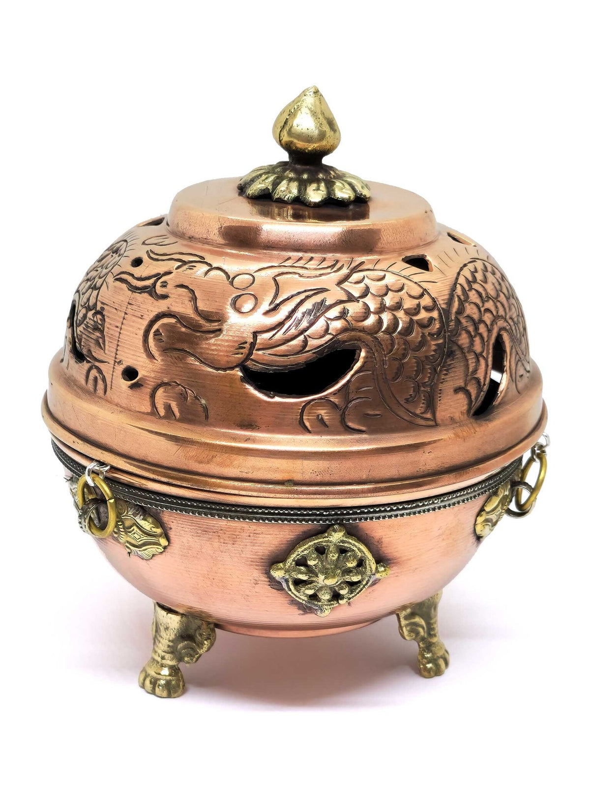 Bruciaincenso bruciatore per incenso in polvere con collana tibetana, intagliato a mano con Mantra / drago