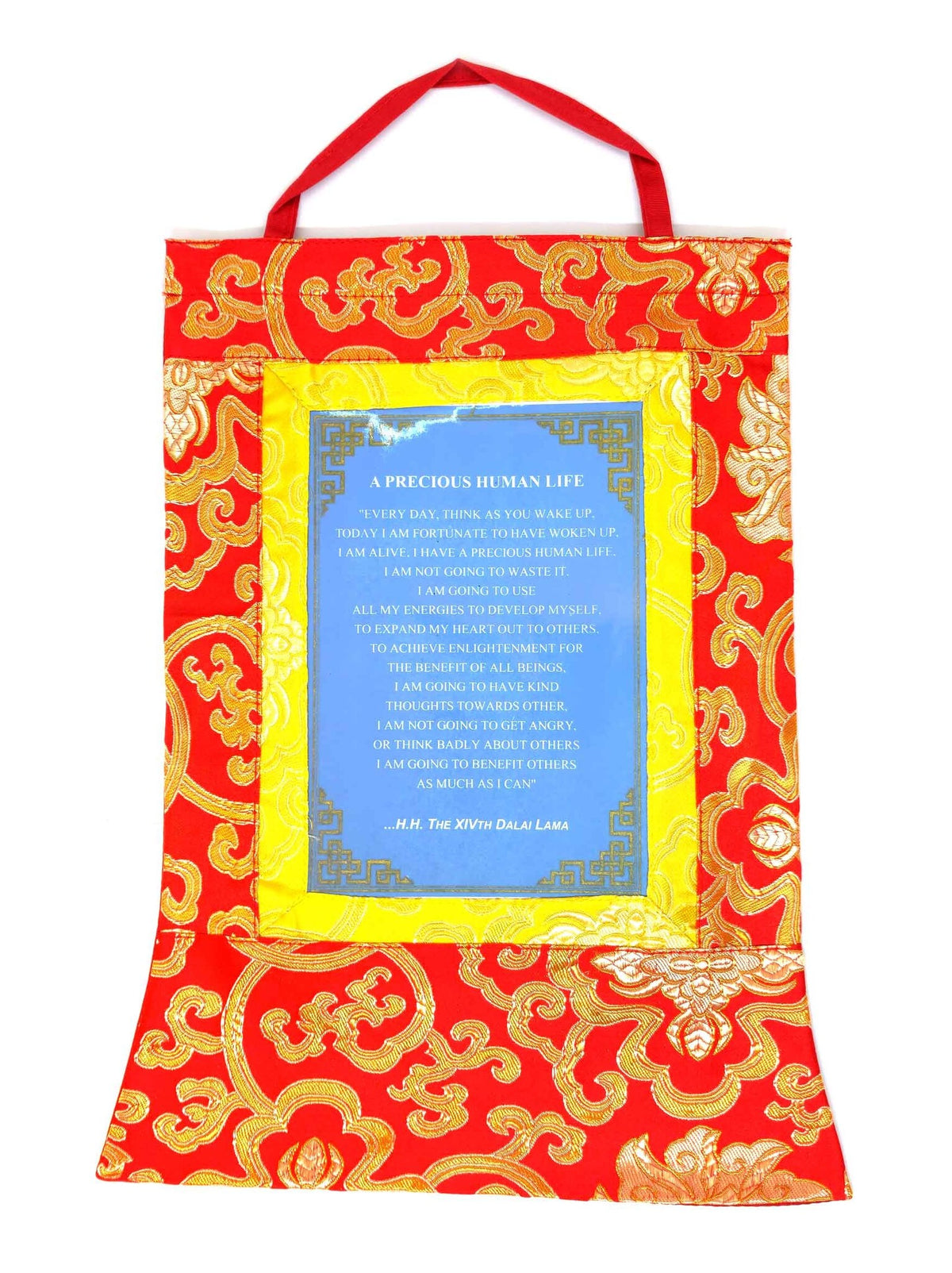 Thangka tibétain citation du dalaï-lama "PRECIOUS HUMAN LIFE"