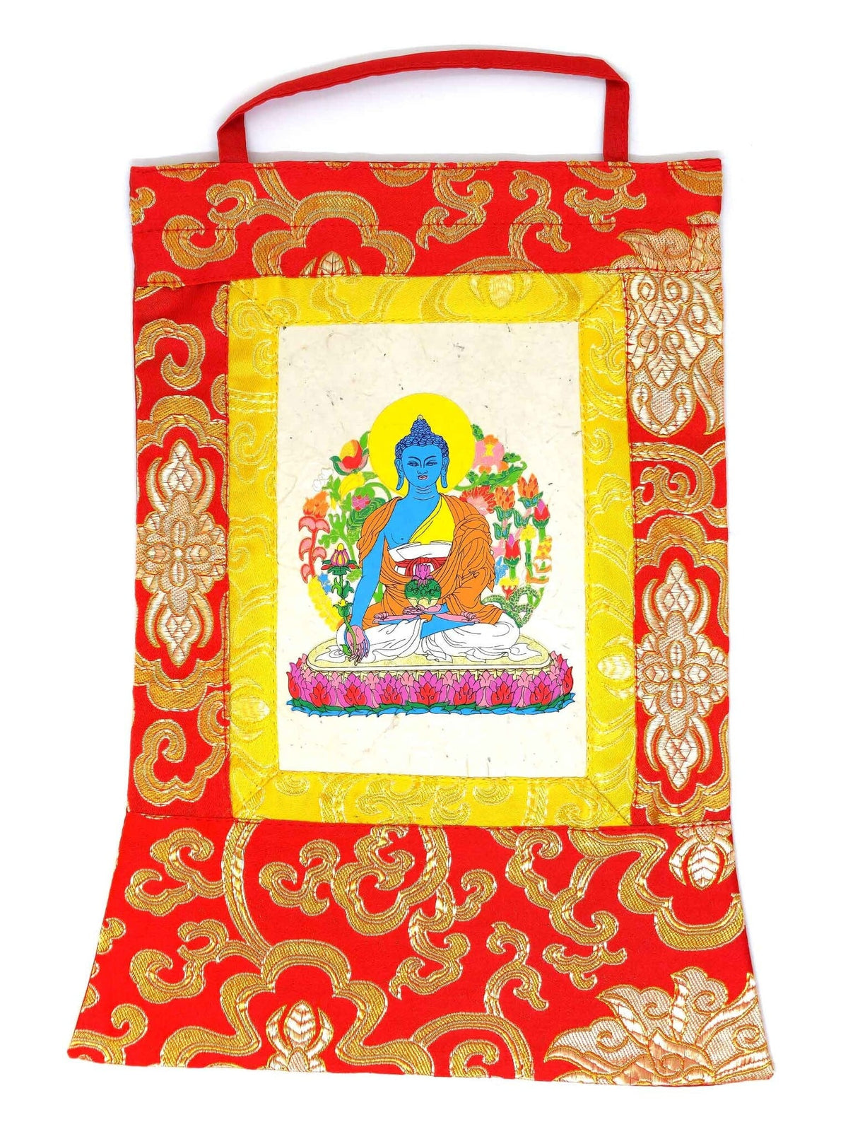 Thangka tibetano Buddha della Medicina, stampato a mano su carta di riso, mini