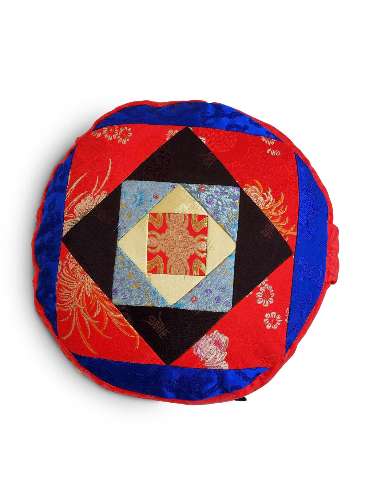 Tibetan Zafu Meditation Cushion, Made of Silk Brocade with Kapok Filling, red