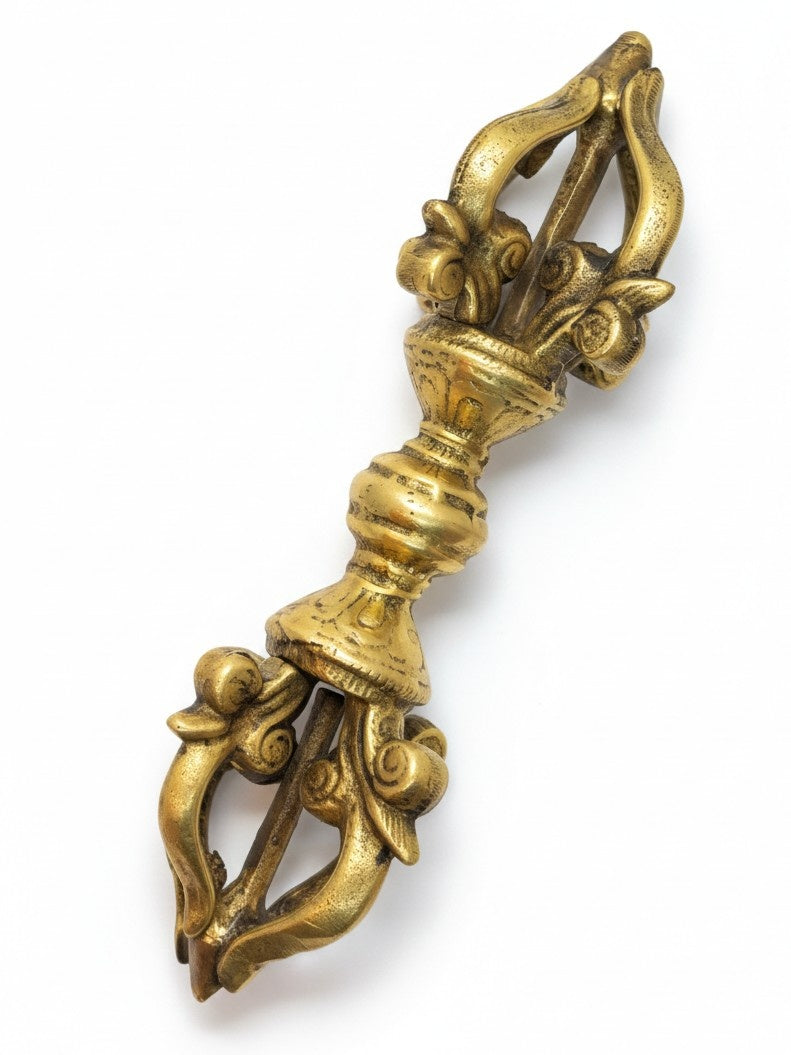 Traditioneller tibetischer Blumen Dorje Vajra aus Messing, 5 Speichen