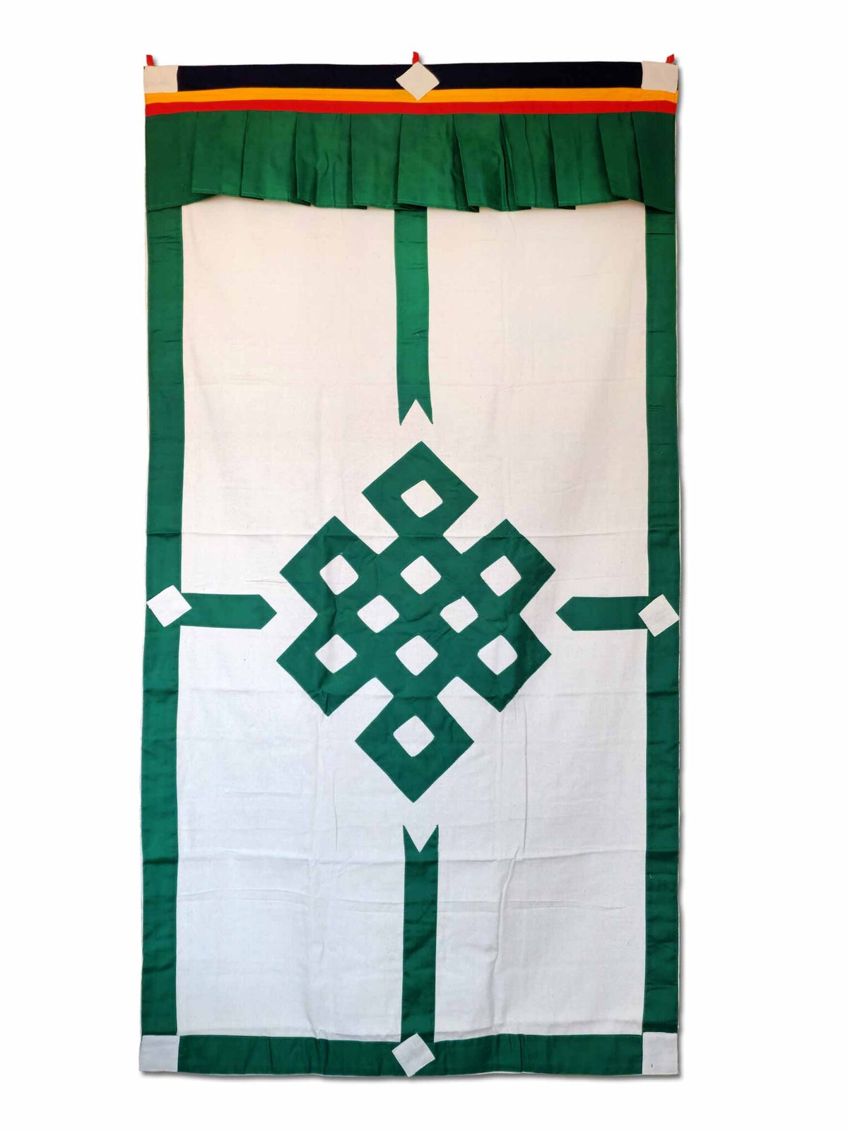 Tibetan Door Curtain Endless Knot, White/Green
