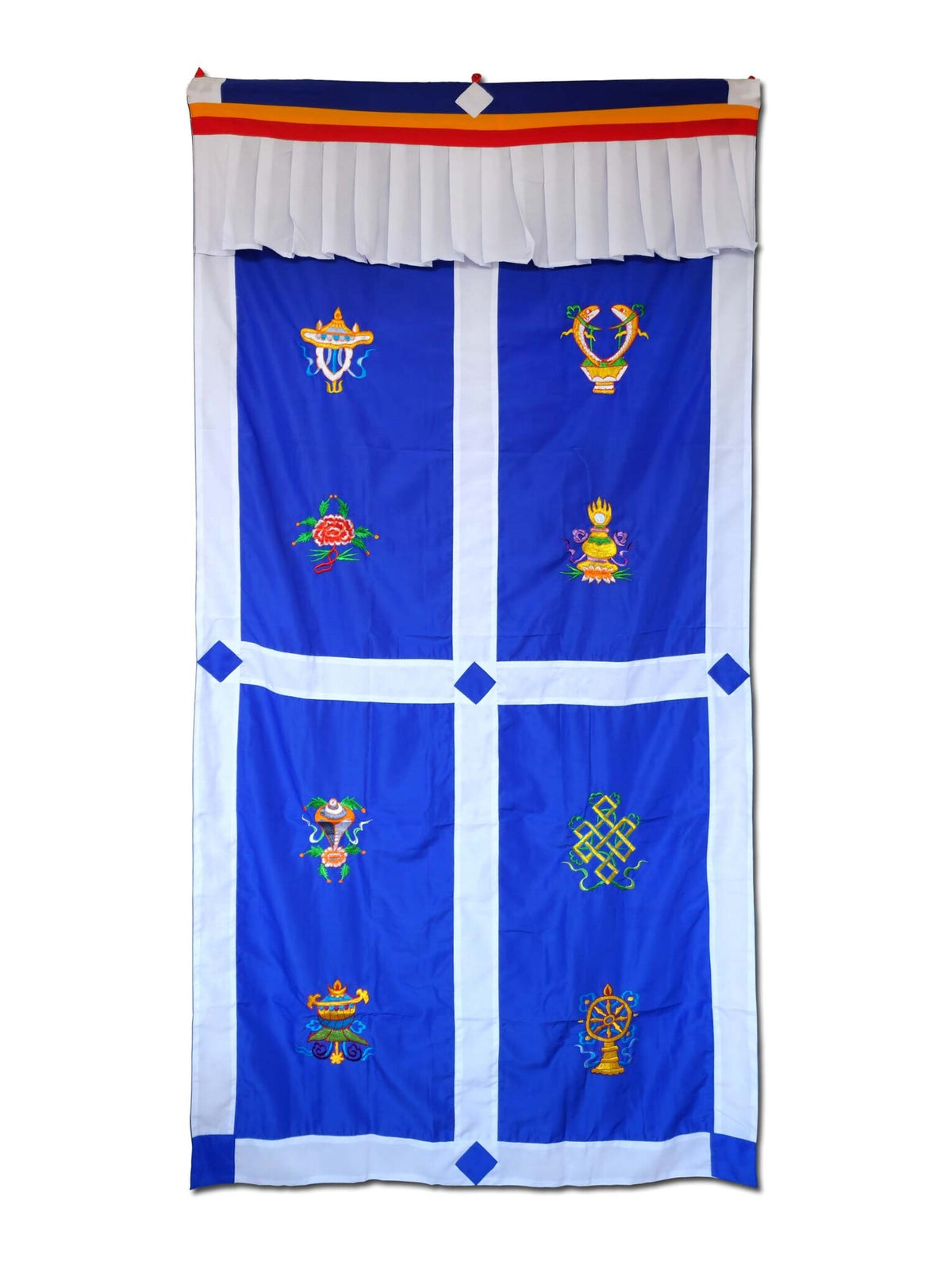 Tibetan Door Curtain 8 Auspicious Signs, blue