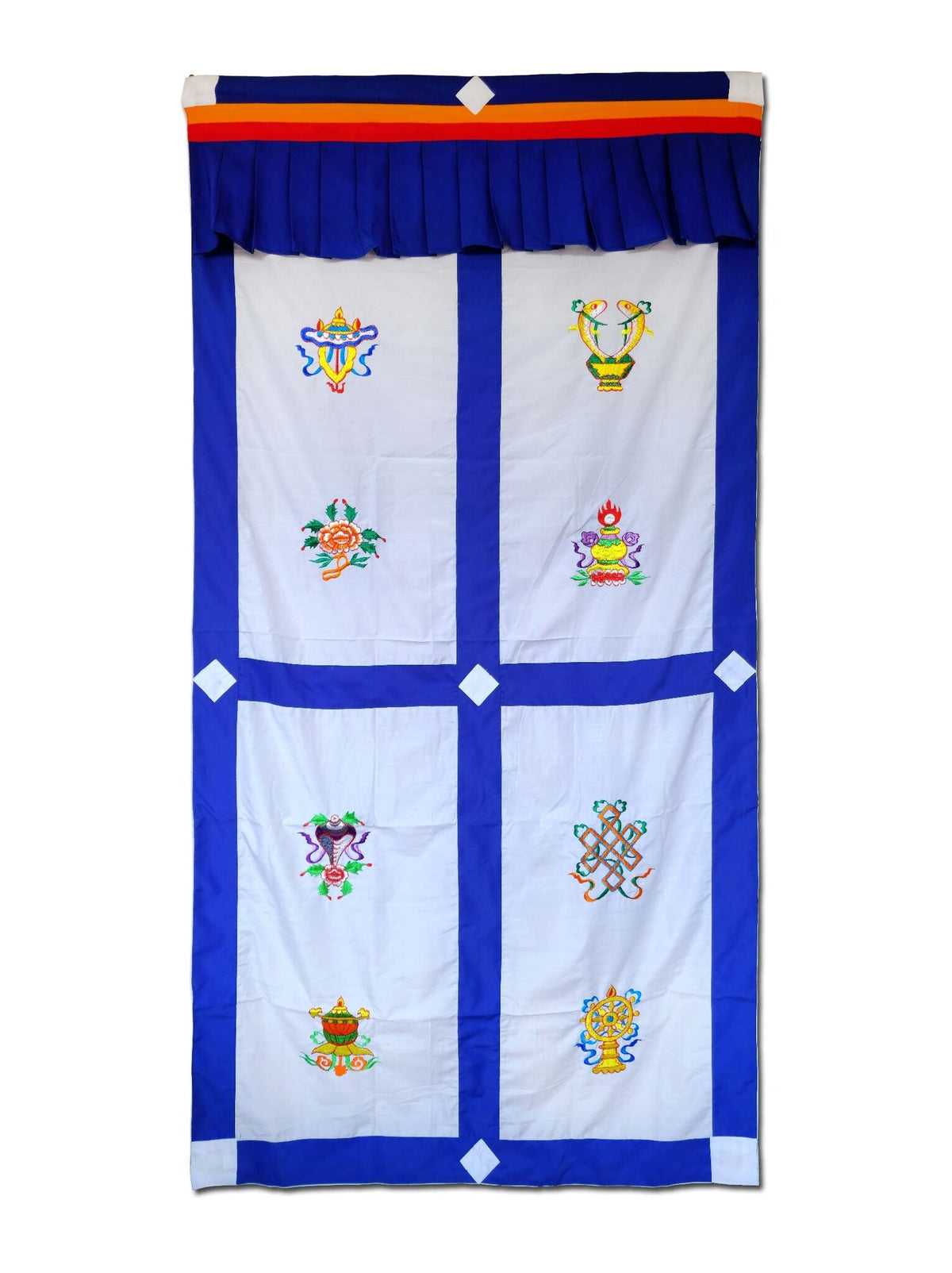 Tibetan Door Curtain 8 Auspicious Signs, white