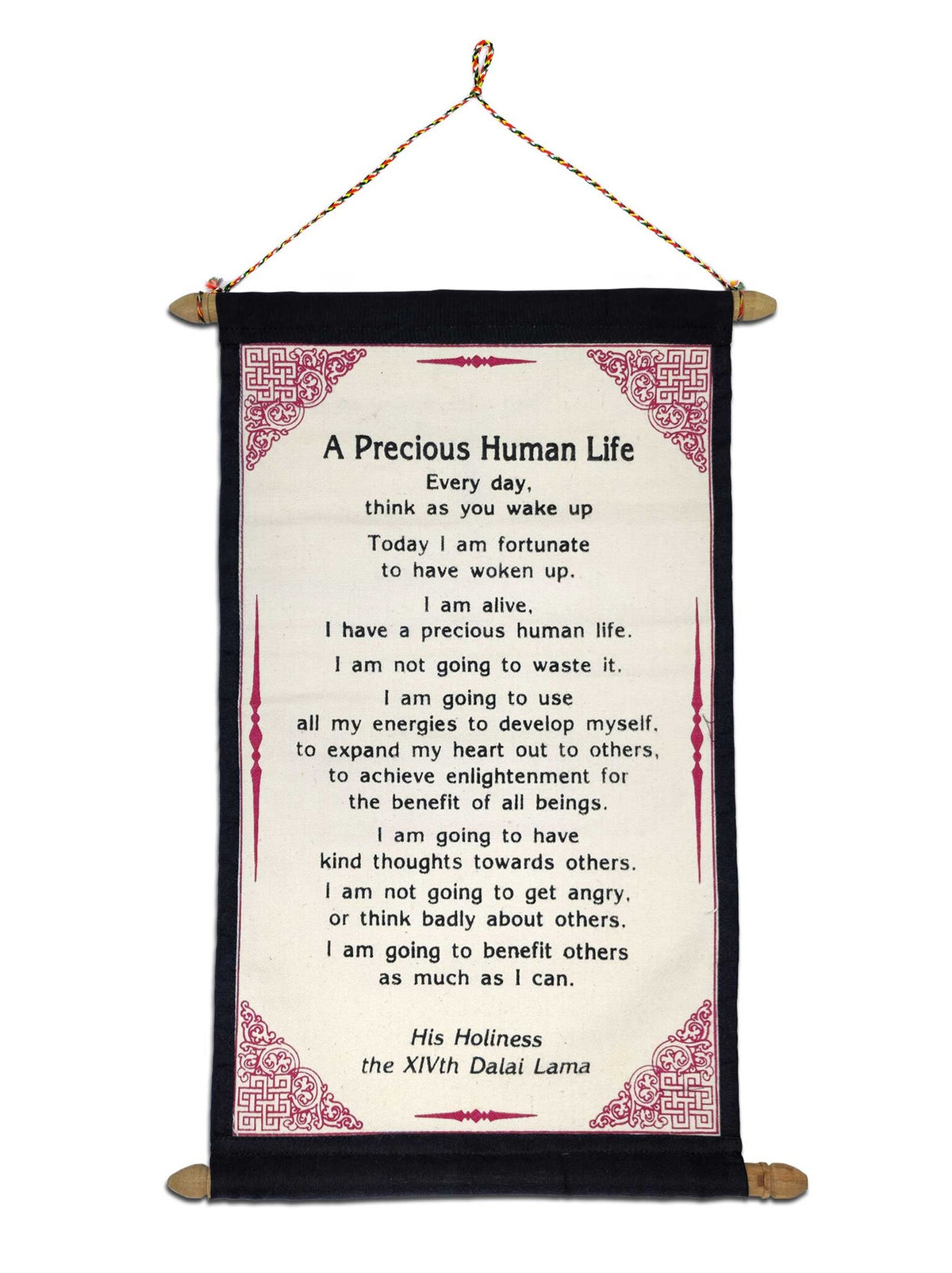 Tibetischer mini Wandbehang, Dalai Lama Zitat "A Precious Human Life"