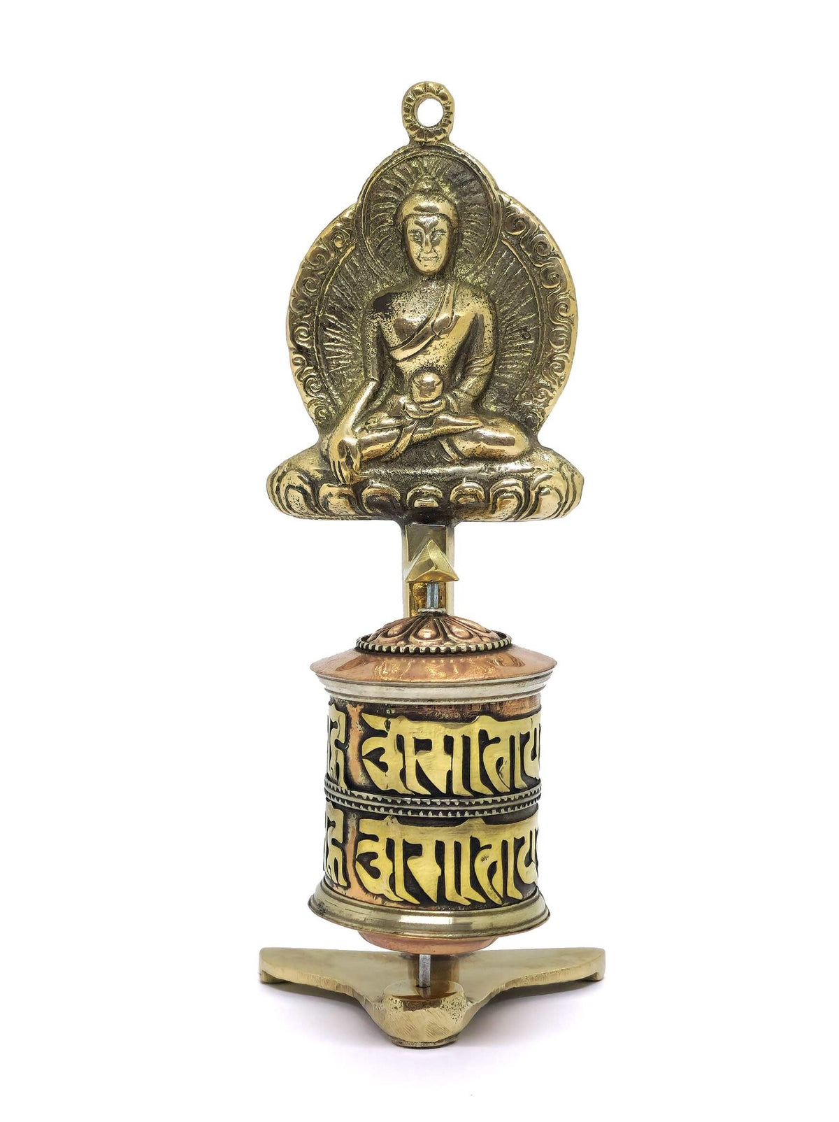 Tibetische Gebetsmühle mit Buddha