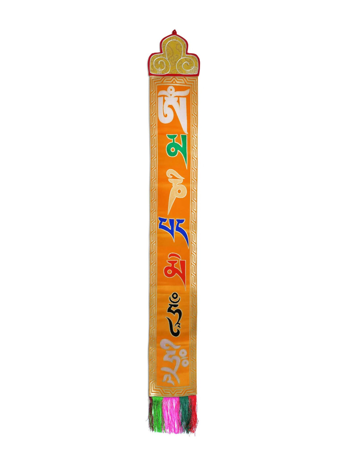 Tibetischer Seidenbrokat-Wandbehang "Om Mani Padme Hum", 84cm