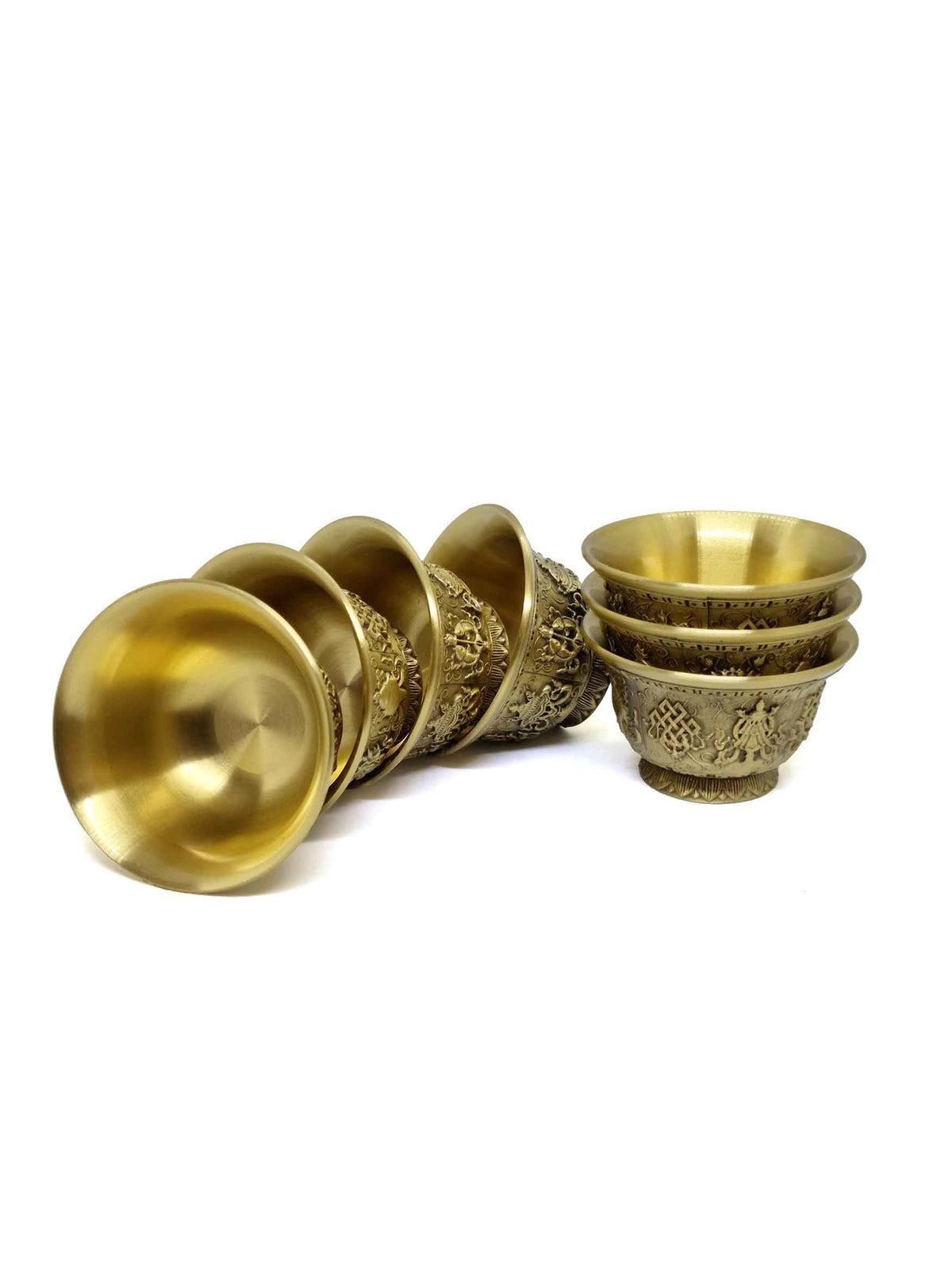 Tibetan Water Offering Bowl (set of 7), 8 Auspicious Symbols