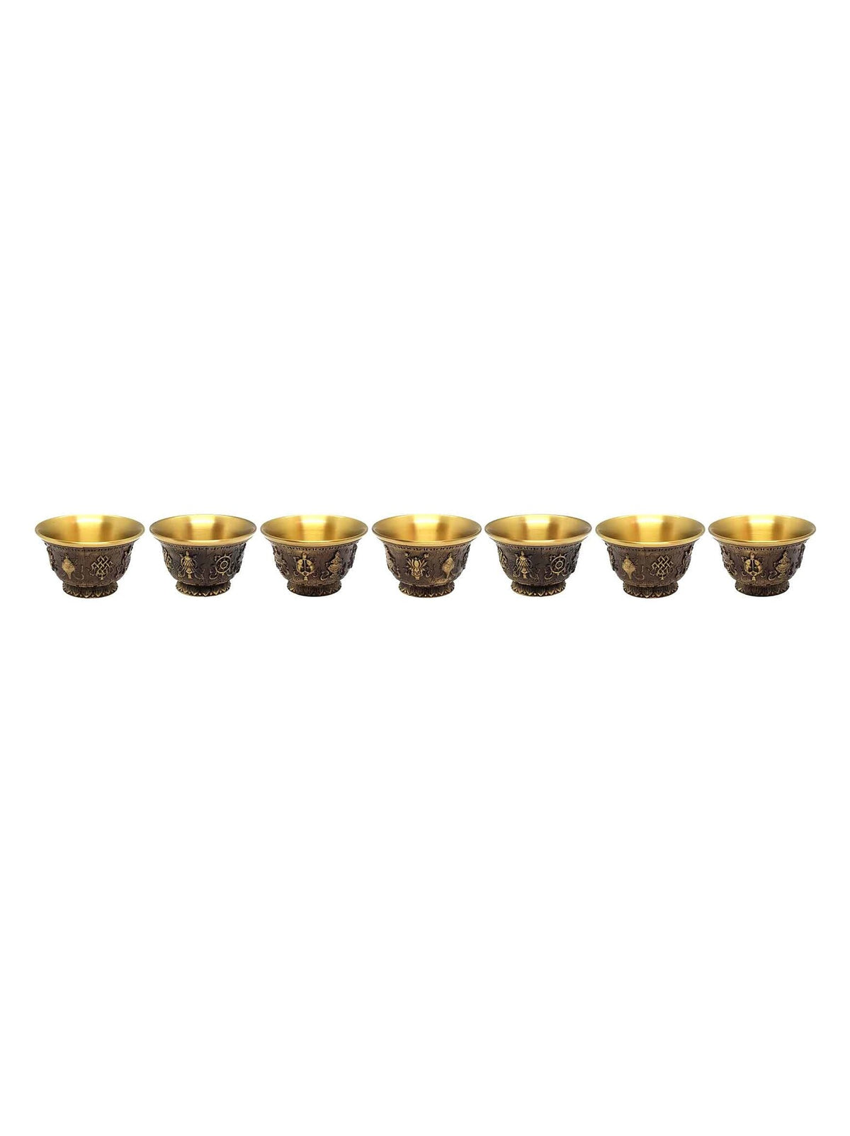 Bol d'eau pour offrandes (ensemble de 7) avec 8 signes de bon augure