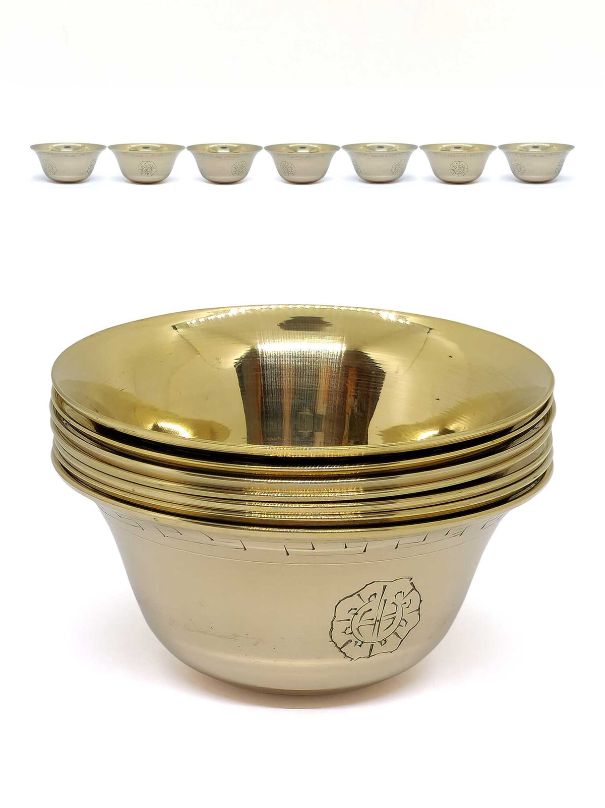 Coppa per l'acqua tibetana per offerte con incisione (7er set)