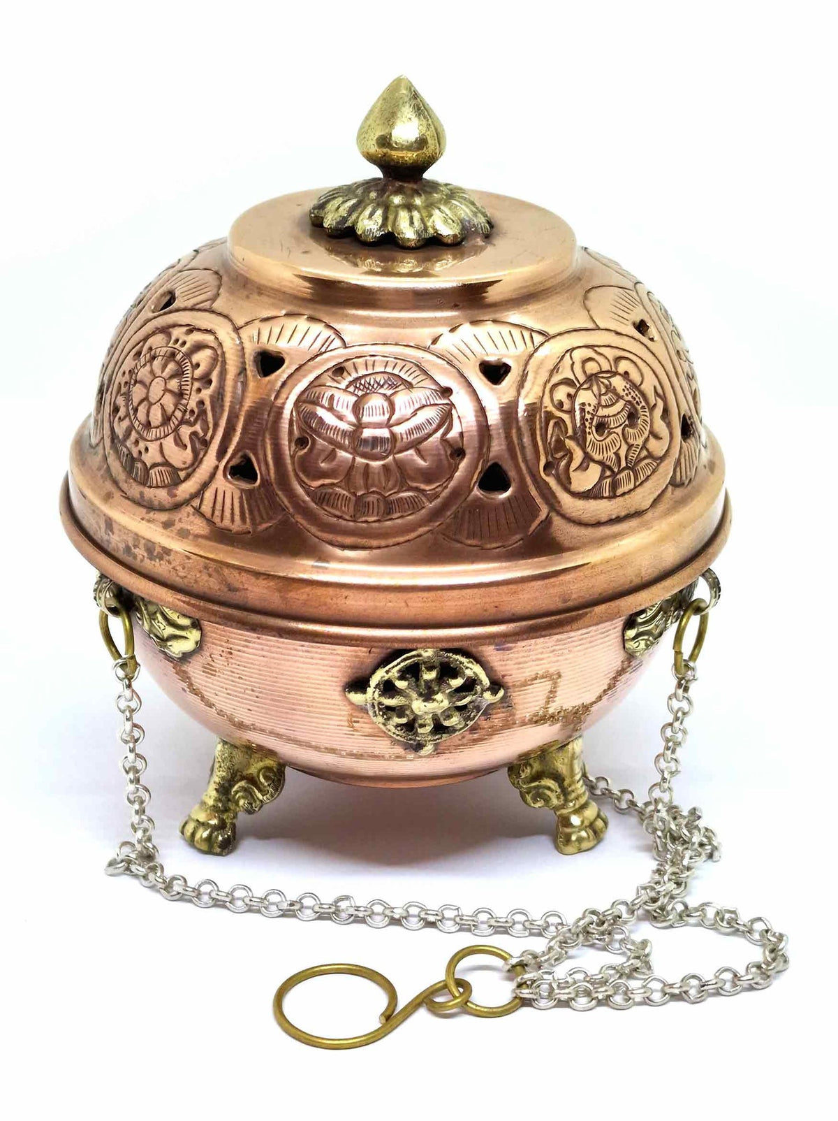 Bruciaincenso bruciatore per incenso in polvere con collana tibetana, intagliato a mano con Mantra / drago